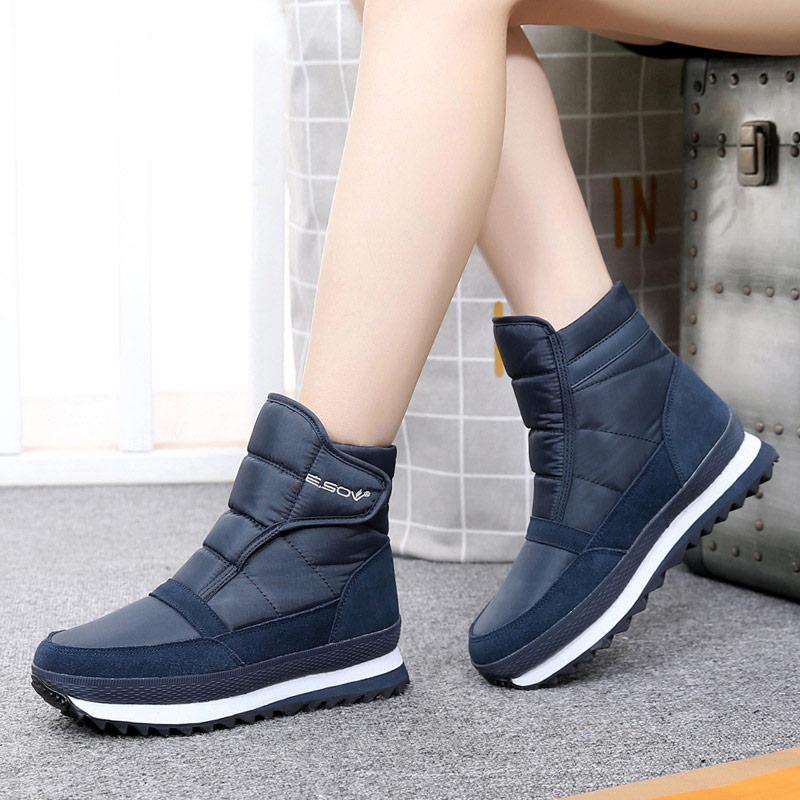 

Boots Women Snow 2021 Fashion Solid Non-slip Waterproof Winter Plush Warm Shoes Ankle Plus Size 44 45, Black