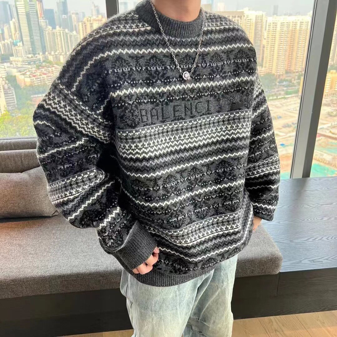 

New AOP jacquard letter knitted sweater in autumn / winter 2021acquard knitting machine e Custom jnlarged detail crew neck cotton d485f33, Black;brown