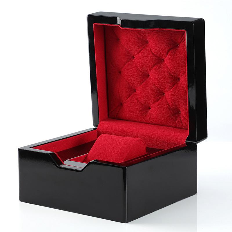 

Watch Boxes & Cases Design Black Solid Wood Storage Box Luxury Flannel Wooden Display Organizer Gift Baking Varnish Packaging