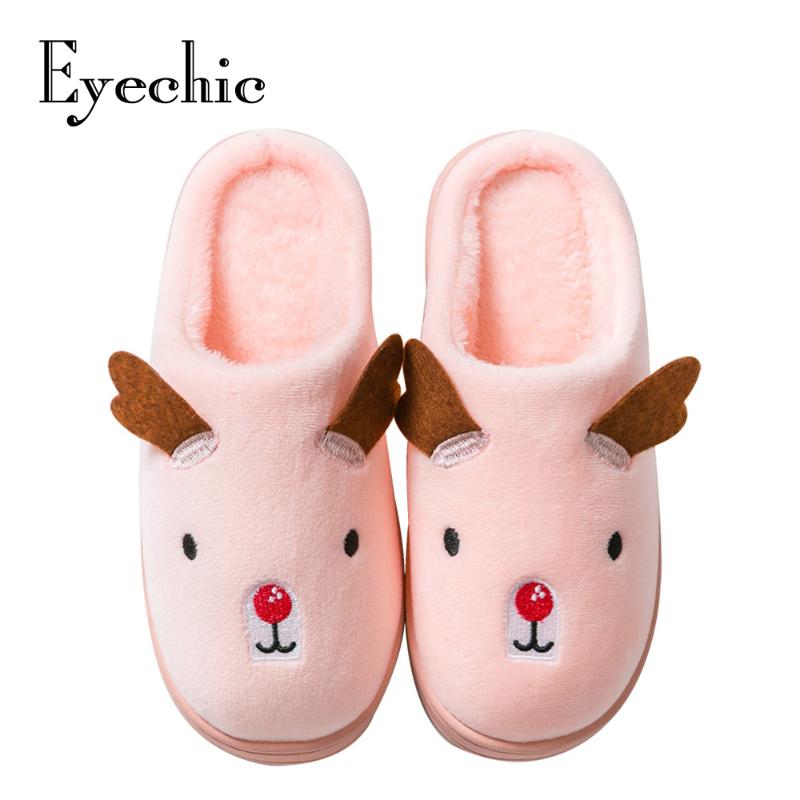 

Slippers Cute Deer Women Men Shoes Indoors Cotton Warm Home Plush Soft SlippersÂ Anti-slip Winter Floor Bedroom, Black