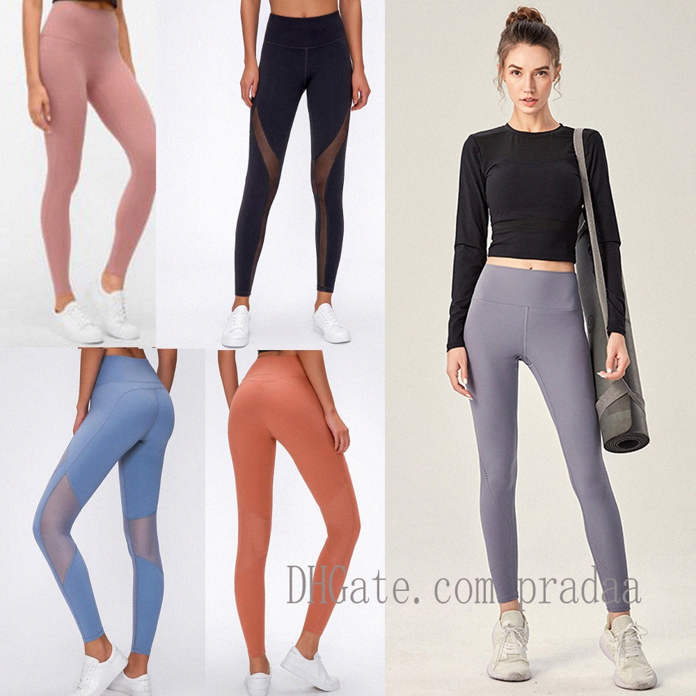 

sports women black yoga leggings pants align designer womens workout gym wear lu elastic fitness tights legging yarn hole Transparent 0101 X7N2#