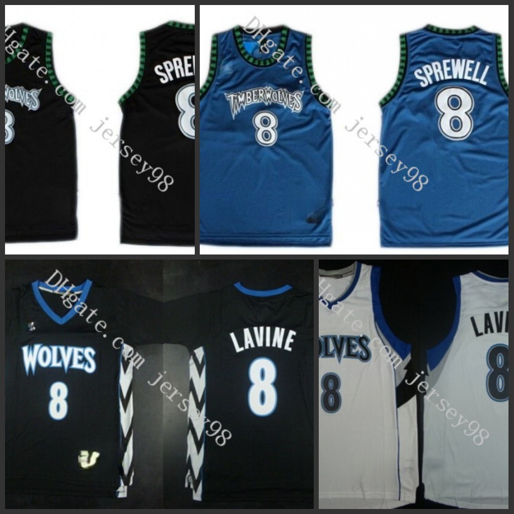 

Minnesota Timberwolves men #8 Latrell Sprewell retro Basketball Jersey, Black