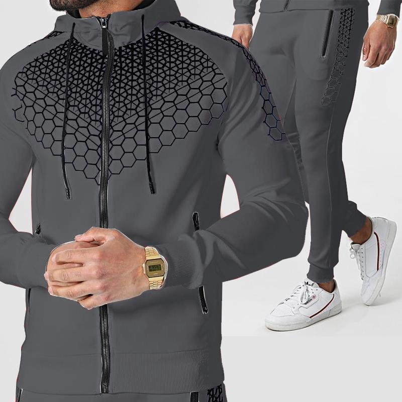 

Running Sets Men' 3D Plaid Sports Gentlemen Jacket Men Set Tracksuit Street Fashi Trend Fashion Stand-up Collar Zipper Sportswear Suit, Black;blue