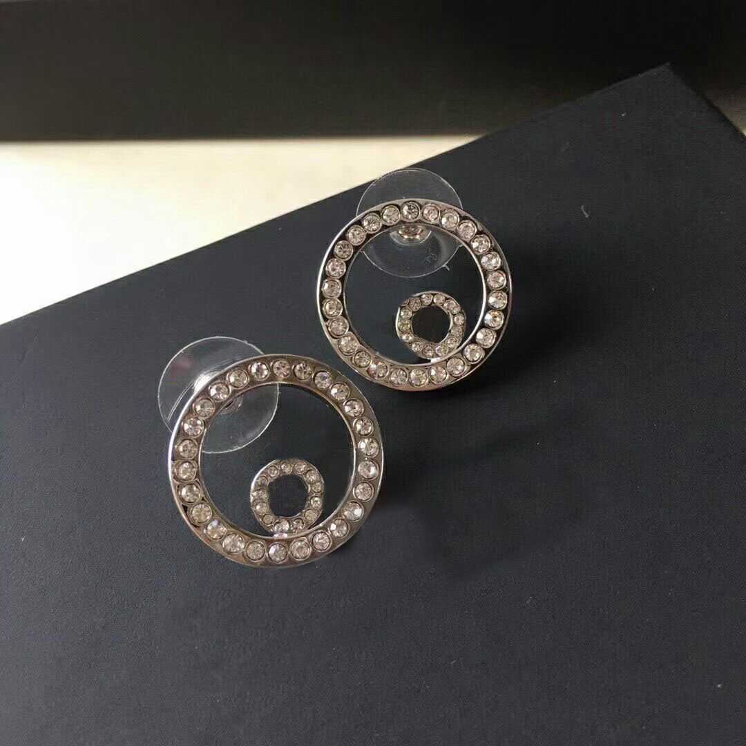 

Fashion Have stamp round diamond double letter earrings ear stud aretes luxury designer earring for women lady party wedding lovers gift jew, Golden;silver