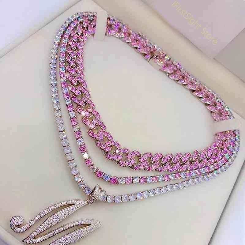 

Iced Out Bling 5A Zircon 5mm Tennis Chain Necklace Women Man Hip Hop Fashio Jewelry Gold Silver Color Pink CZ Choker Necklaces