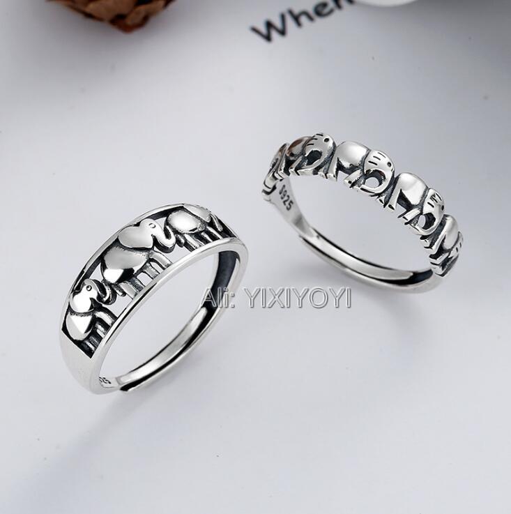 

Cluster Rings YIXIYOYI Real 925 Sterling Silver Retro Hollow Cute Elephant Open Ethnic Thai Lucky Gift Vintage Jewelry, Golden;silver
