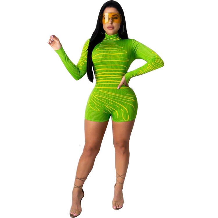 Summer Fashion Women Stand Collar Long Sleeve Bodycon Bodysuit Casual ny One Piece Rompers Overall Moto Biker Playsuits-image-680541756