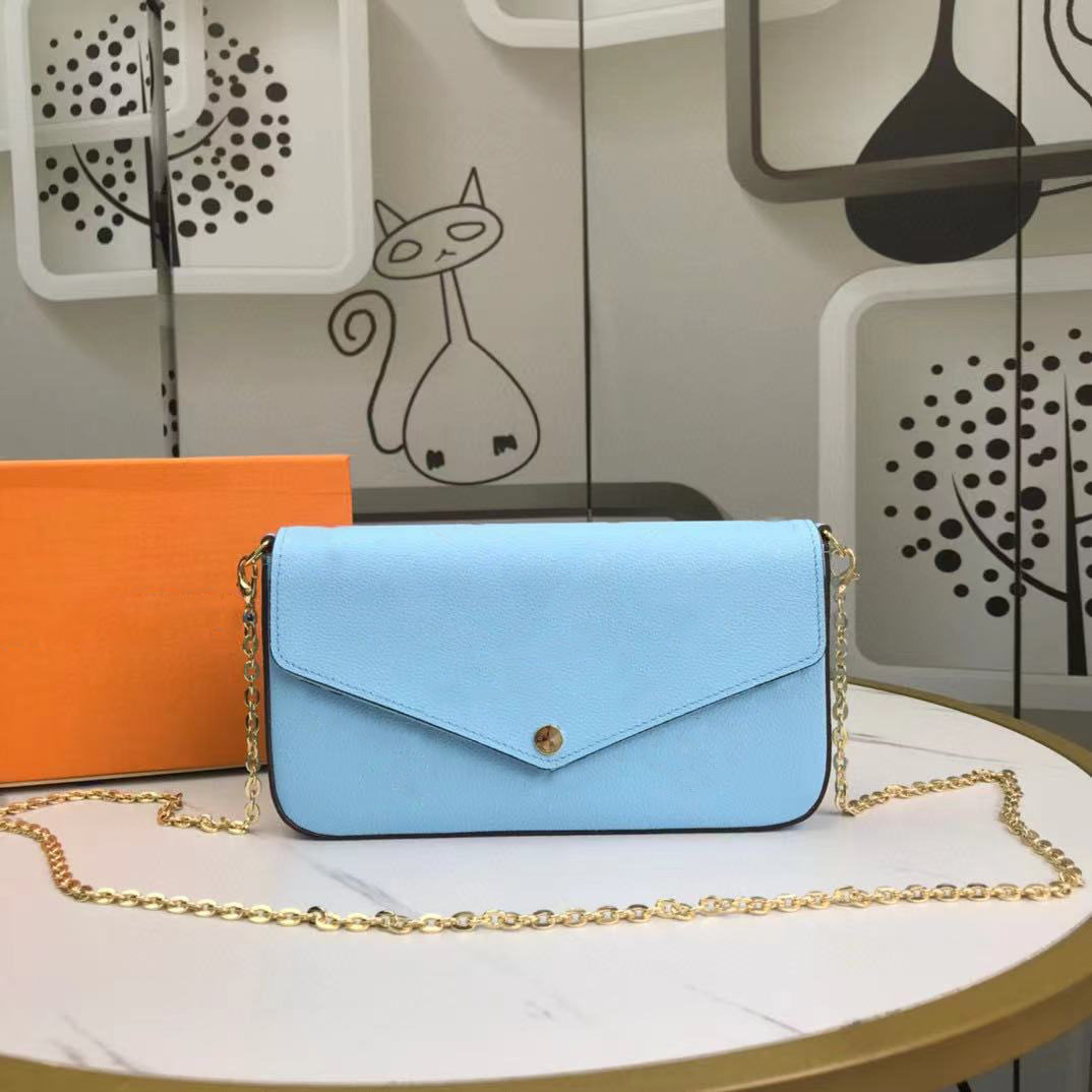 

2021 luxury designer bag purse FELICIE POCHETTE totes handbags Multicolor By the pool shoulder bags crossbodys Wallet with box free ship, Multi blue #80408