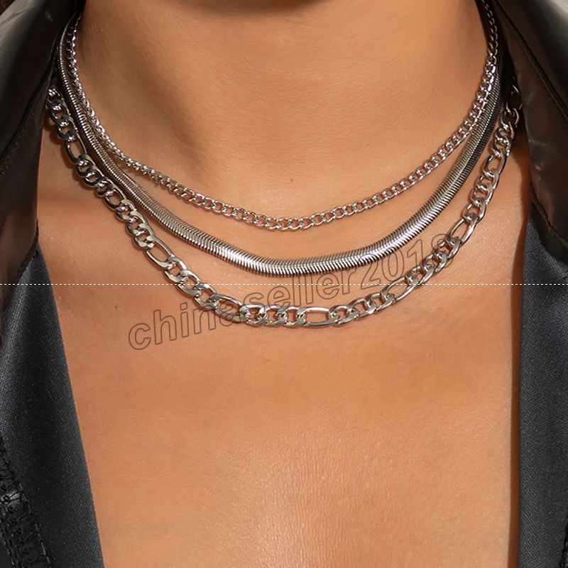 

Trendy Female Choker Necklaces For Women 2022 New Silver Color Multi-layer Chain Necklace Jewelry Gift