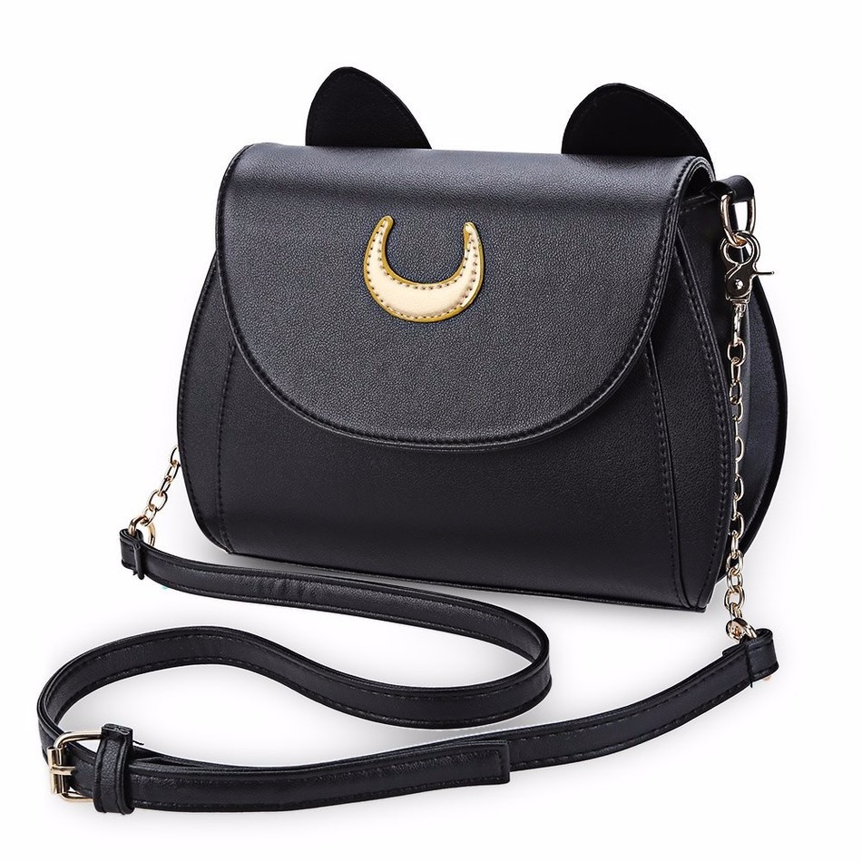 

Summer Sailor Moon Ladies Handbag Black Luna Cat Shape Chain Shoulder Bag PU Leather Women Messenger Crossbody Small
