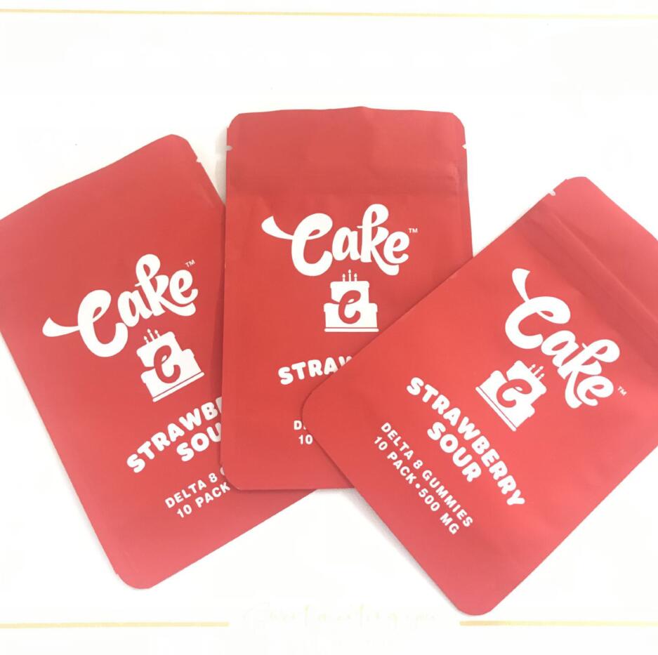 

Medicated delta 8 gummies Cake mylar bags 500MG strawberry sour smell proof bag jeff og edibles gummy packaging soft touch skin ziplock baggies DHL Free