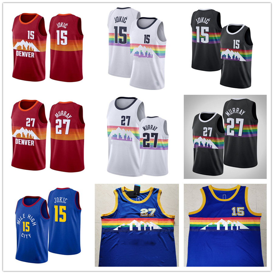 

2021 Mens Jamal 27 Nikola Murray 15 Jokic jersey basketball Denver Nuggets Jersey have patch, Black;red