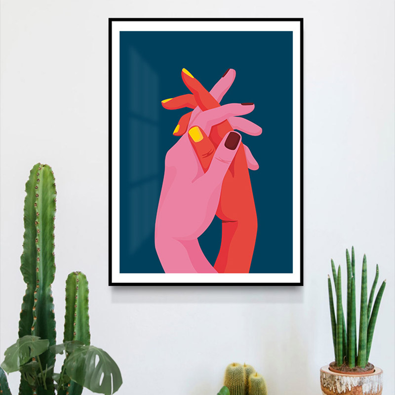 

Nordic Style Pink Red Hands Crossing Abstract Art Painting Wall Pictures For Living Room Posters and Prints No Frame