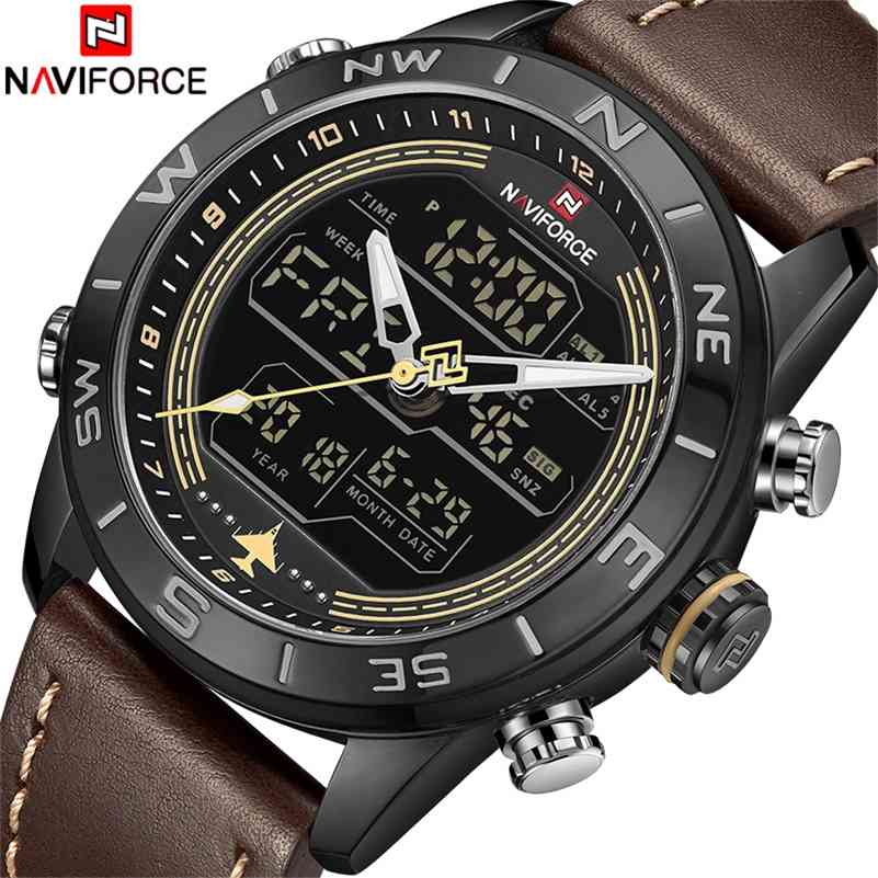 

NAVIFORCE Luxury Brand Men Sports Quartz Watch Men's Genuine Leather Waterproof Wrist Watches Male Fashion Date Week LED Clock 210517, Black white