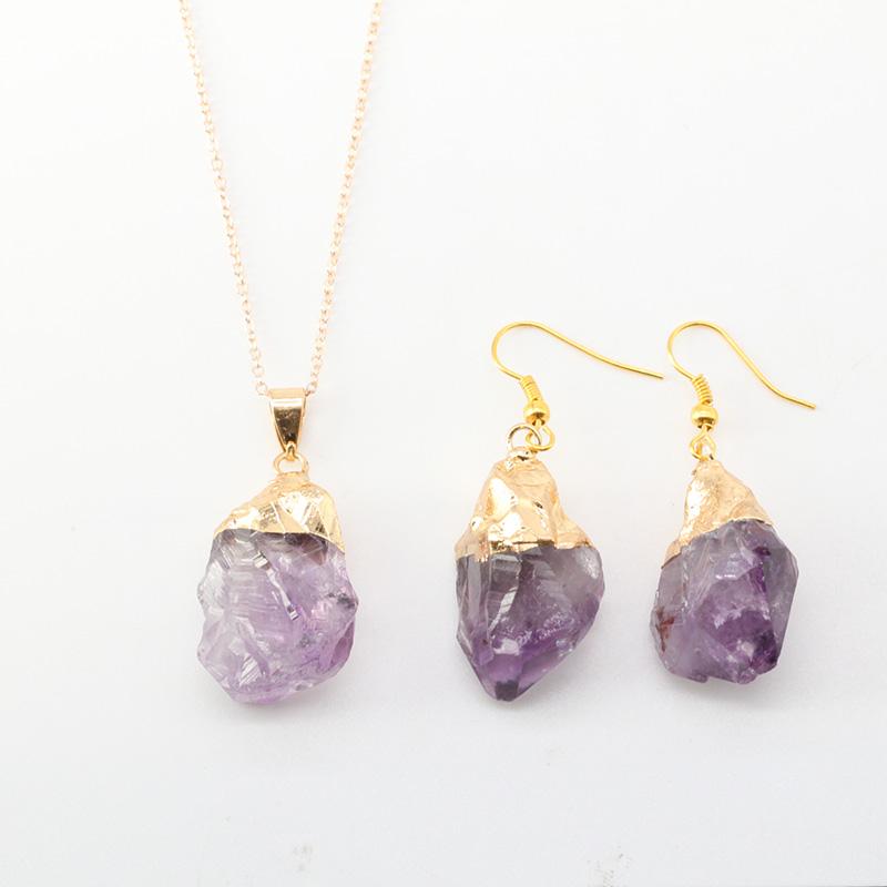 

Earrings & Necklace 6 Colors Natural Irregular Gemstone Pendant And Set Dubai Gold Jewelry For Women GS006, Silver