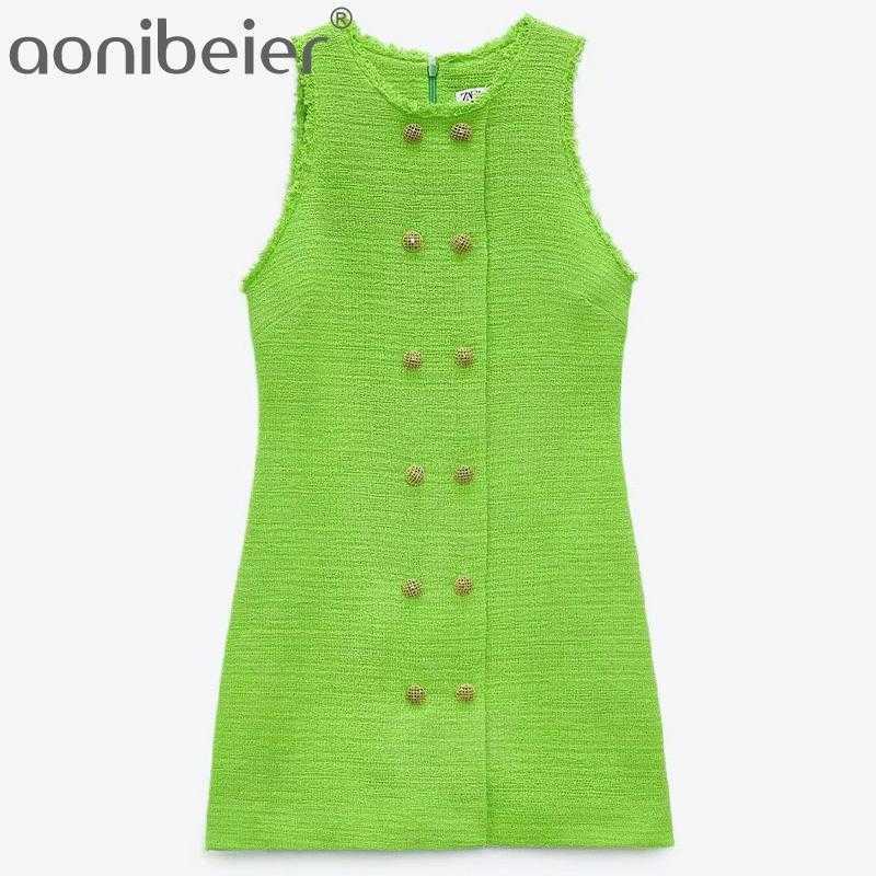 

Green Textured Tank Dress Spring Summer Sleeveless Double Breasted Women Casual Mini Zipper Back Pencil 210604, Shorts