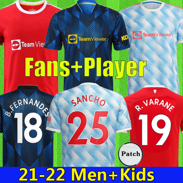 

21 22 SANCHO soccer jersey UNITED Fans Player version MAN BRUNO FERNANDES LINGARD POGBA RASHFORD VARANE football shirt UTD 2021 2022 men + kids kit, Home