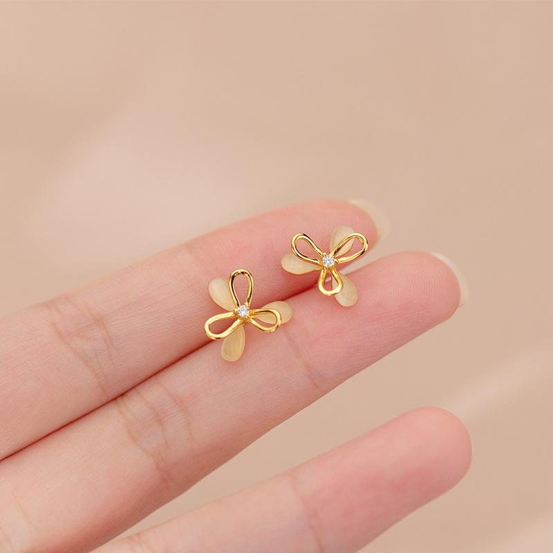 

Stud 10MM 100% Real. 925 Sterling Silver Fine Jewelry CZ Hollow Flower Piercing Ear-bone Earrings C-G7828, Golden;silver