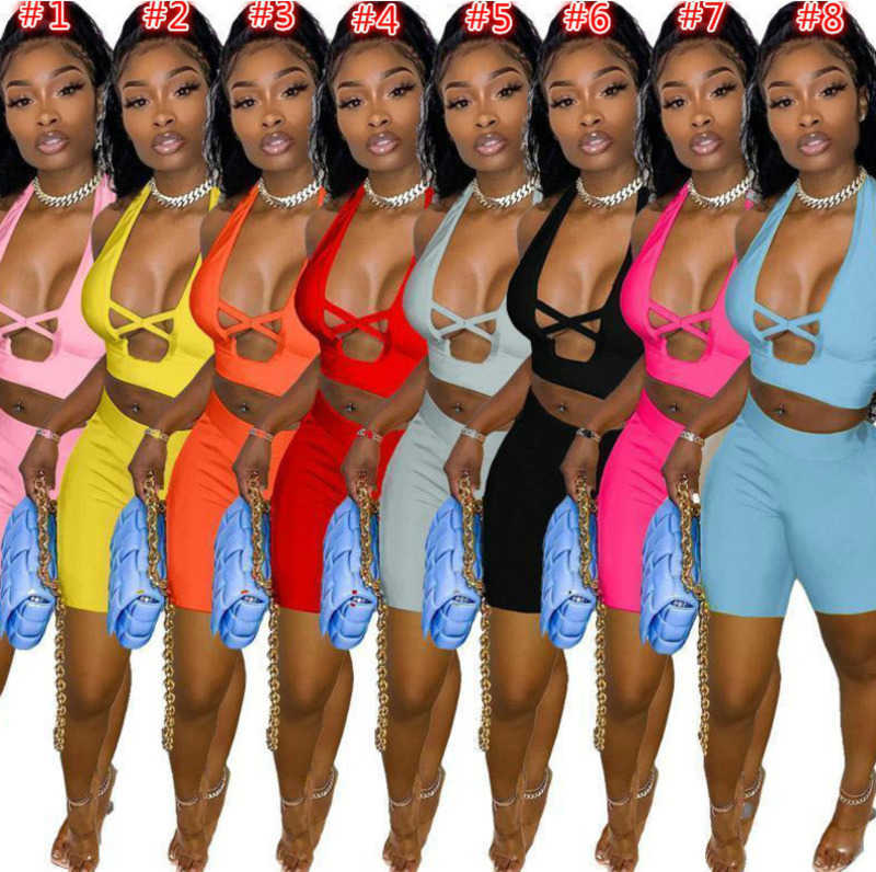 

Summer Women Tracksuits Solid Color Two Pieces Shorts Set Outfits Sexy Cross Cut Tops Short Pants Jogger Suits Ladies Casual Clothing DHL, A1-a6;mix or give a list