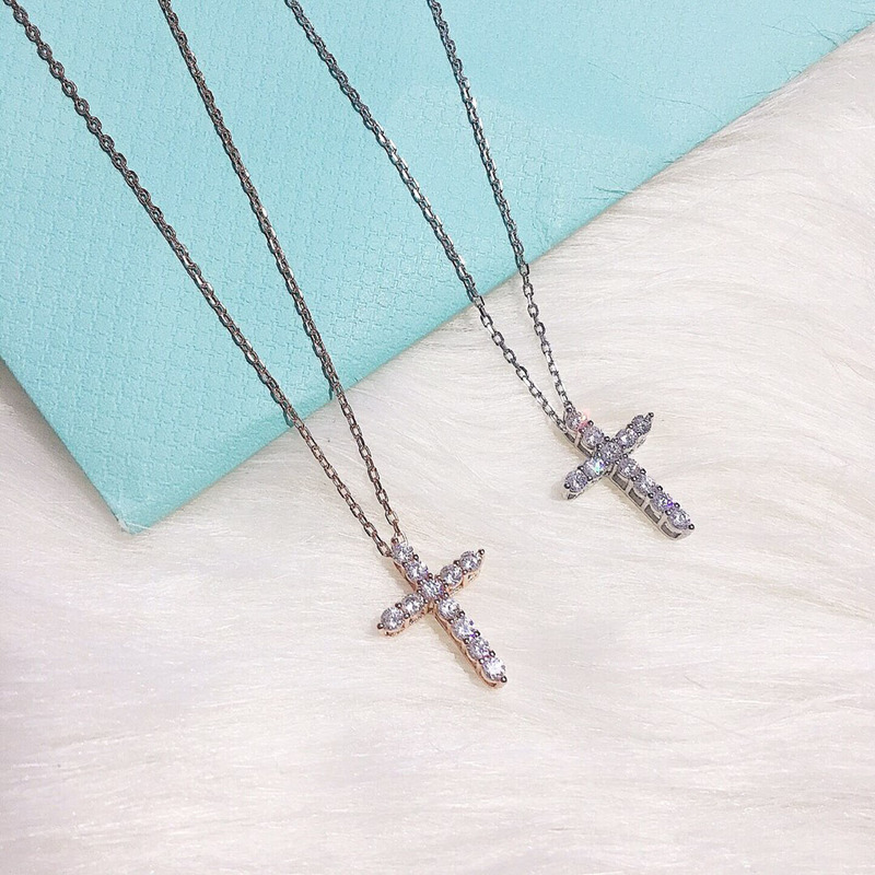 

2021 summer men and women trend brand 1:1 fashion TIF cross any diamond necklace luxury S925 jewelry lover pendant, Silver