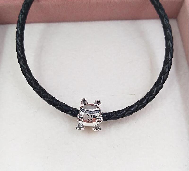 

New 925 silver Rose Gold women Genuine Leather Bracelet Fits European Jewelry Charm black Bracelets Valentine's Day gift