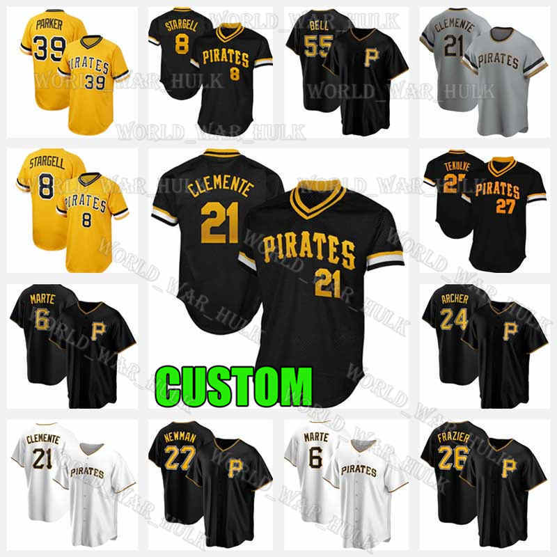 

21 Roberto Clemente Baseball Jerseys Pittsburgh Pirates 55 Josh Bell 19 Colin Moran 13 Ke'Bryan Hayes 2 Erik Gonzalez 39 Dave Parker, Blue;black
