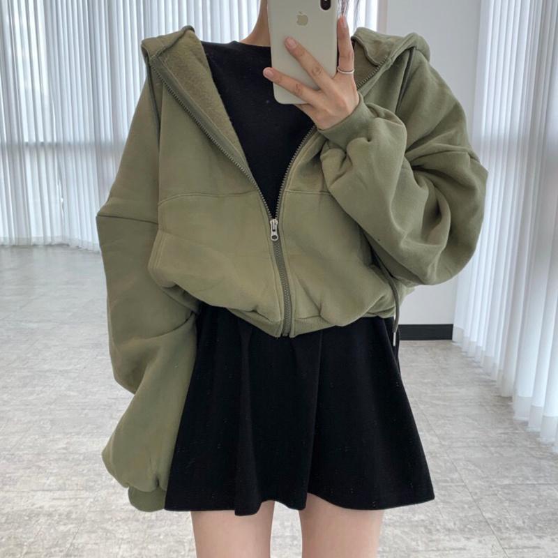 

Women's Hoodies & Sweatshirts Korean Chic Autumn And Winter Simple Loose Solid Color Casual Versatile Long Sleeved Cardigan Hooded Drawstrin, Black