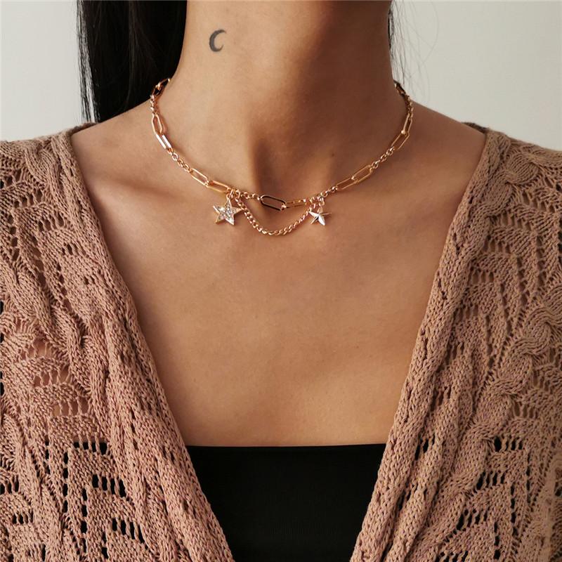 

Chains 2021 Simple Small Fresh Pastoral Style Cross Chain Necklace Female Wild And Generous Diamond Star Pendant Jewelry