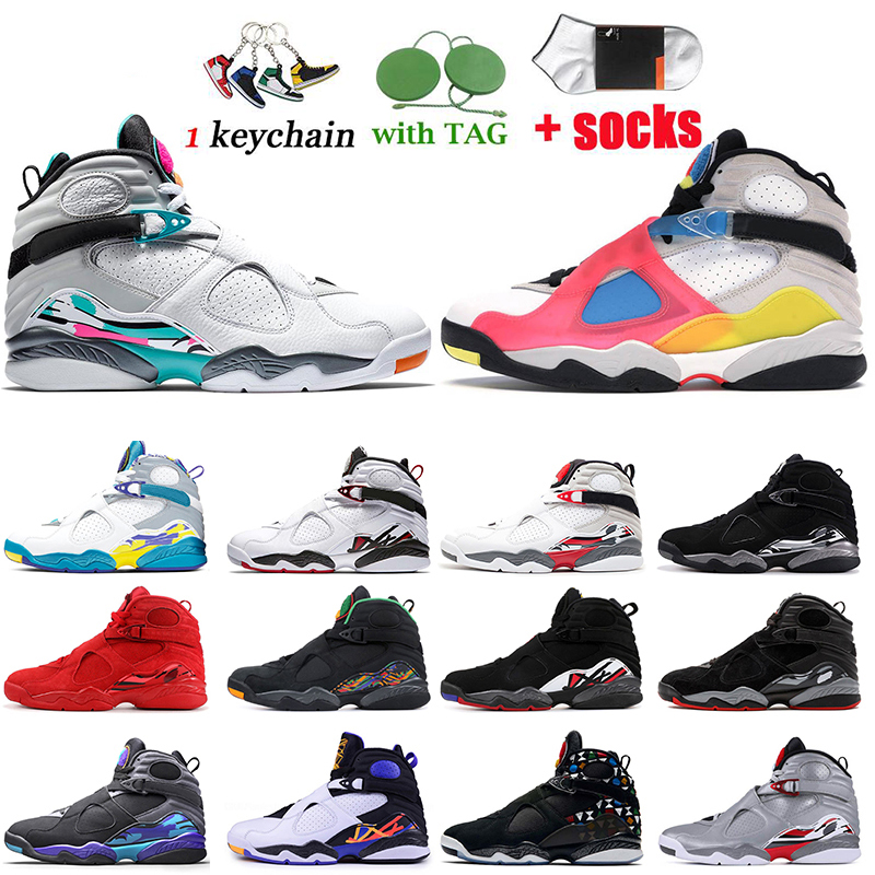 

Top Fashion Mens Basketball Shoes Jumpman 8 8s Sports Trainers South Beach Quai 54 Three Peat Valentines day Chrome Countdown Pack Bred Playoff Sneakers, #2 se white multicolor 40-47