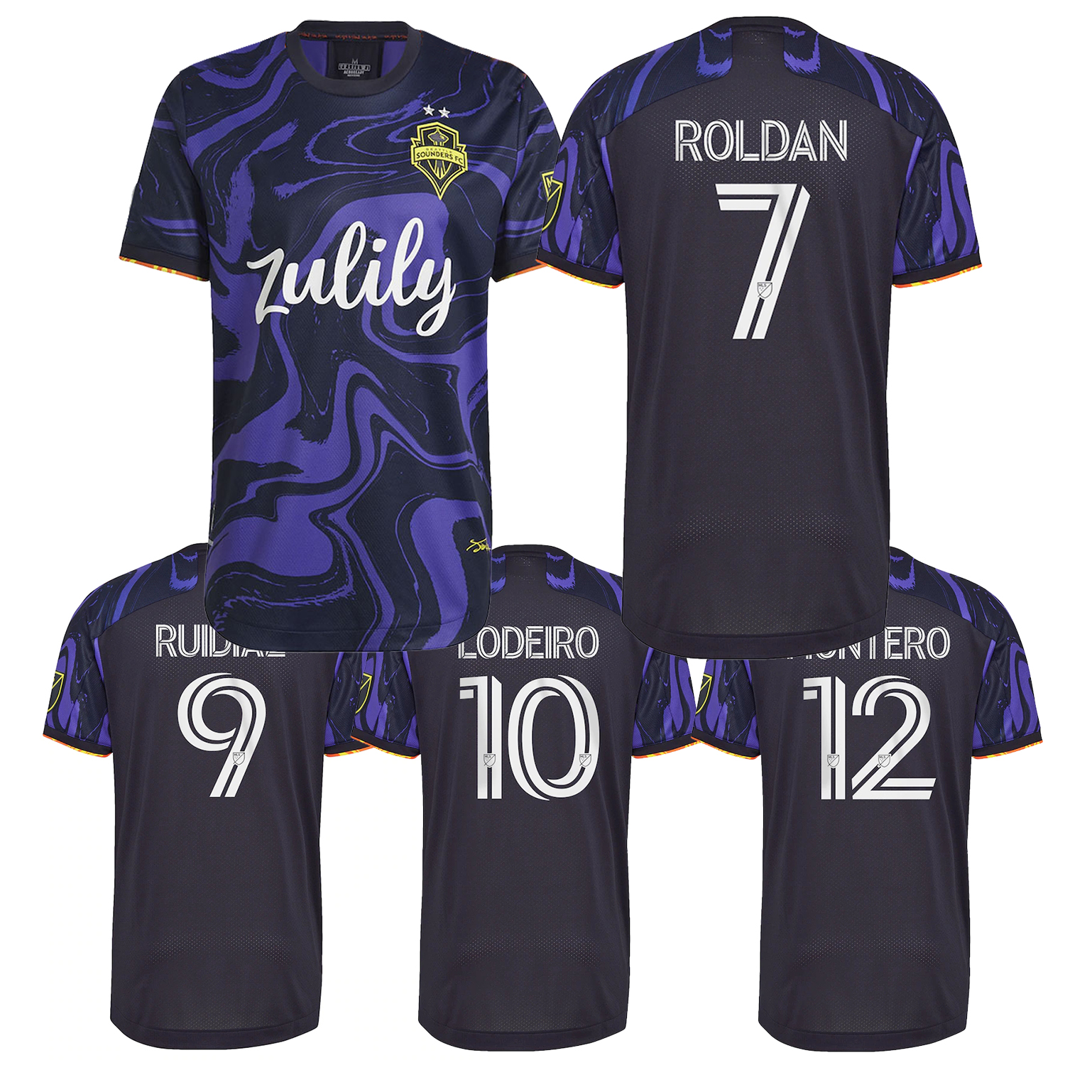 

Seattle Sounders 2021-22 season away player version soccer jersey high-quality sweatshirt (Choose flocking), Black;yellow