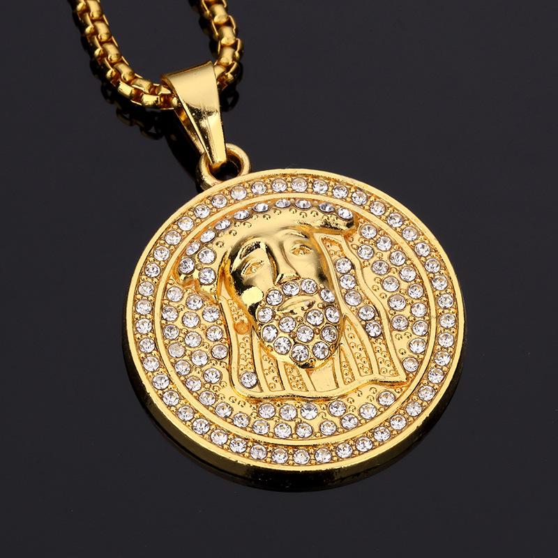 

Pendant Necklaces Rround Jesus Face Head Portrait Necklace Yellow Gold Filled Micro Set Zircon Mens Hip Hop Jewelry