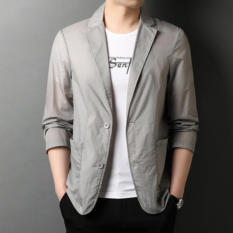 

Men's Jackets Summer Suit Skin Ultra Light And Breathable Sunscreen Ice Silk Blazer Korean Water Splashing Jacket, Blue