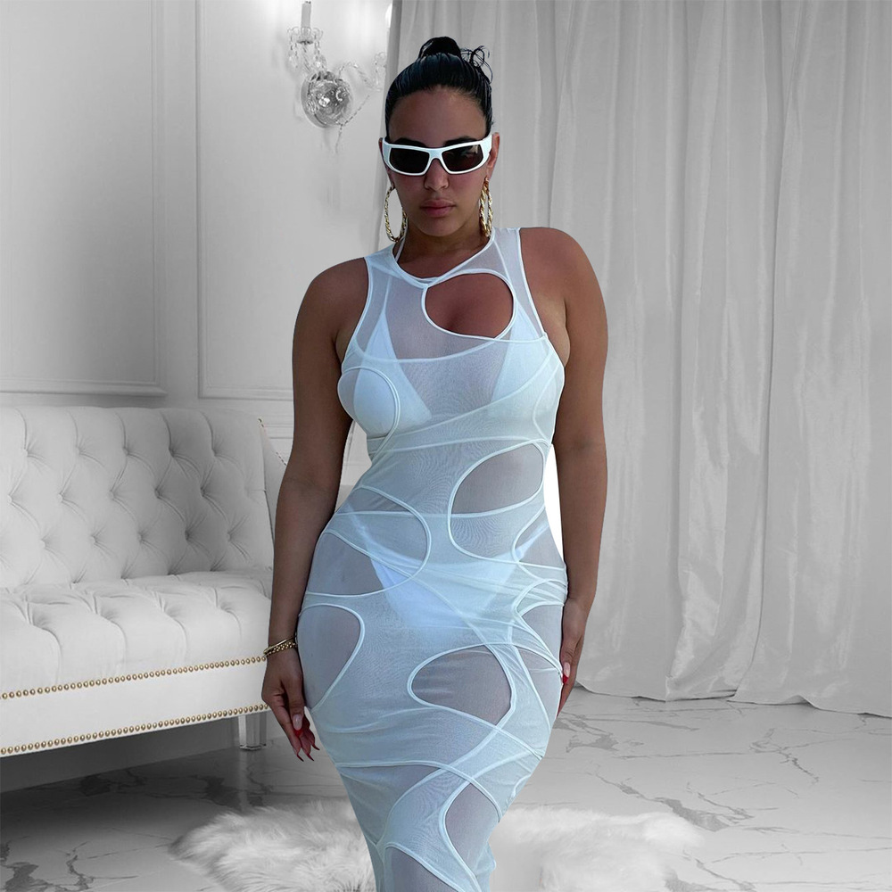 

Sexy Maxi Dress Women Spring Active Irregular Shape Streetwear Sleeveless Skinny Slim Bodycon Vestido Sense of Design Hot 2021, Black