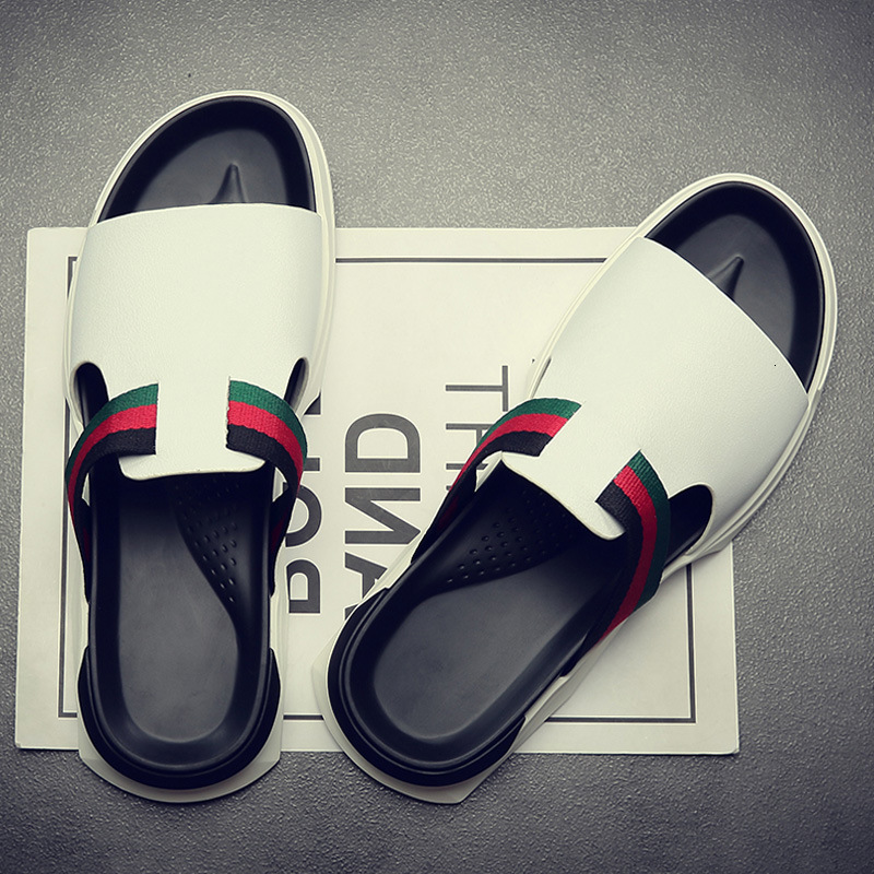 

Slippers Men's slippers summer outdoor wear leather trend men's British leisure beach shoes flip flop 7K8V, 1# shoe box