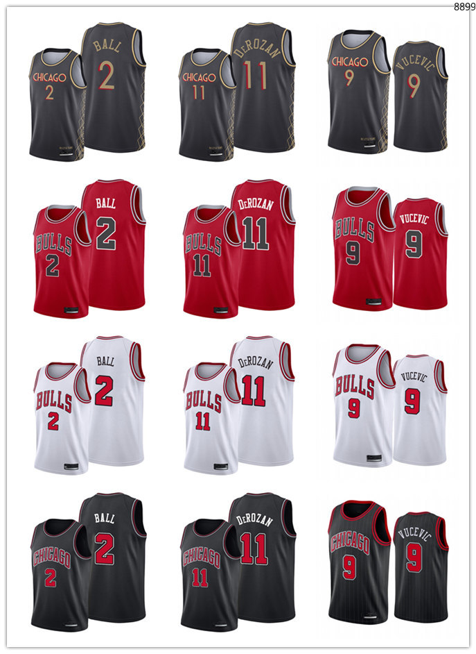

ChicagoBullsMen Basketball DeMar DeRozan 11 Lonzo Ball 2 Nikola Vucevic 9 2021 Trade Black Edition City Jersey Size -3XL