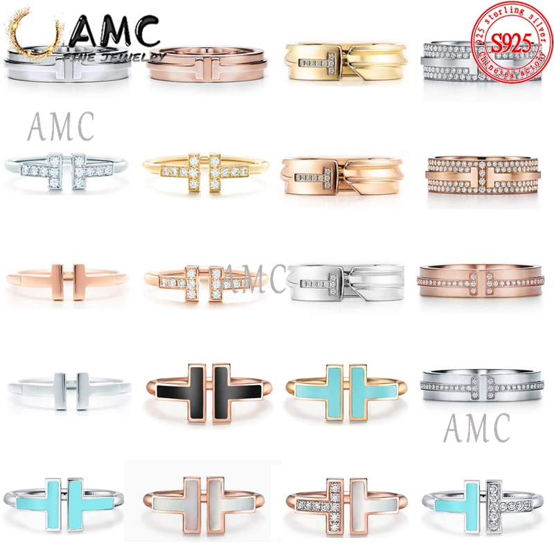 

T Ring Jewelry High quality version female With Side Stones couple Gold S925 Engagement gift to women, Silver