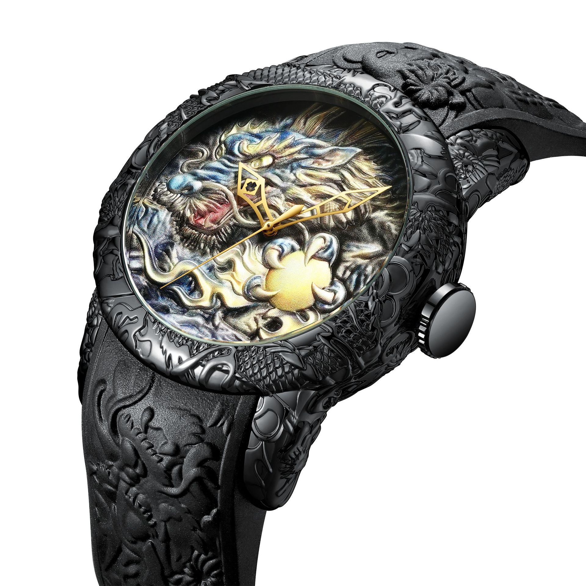 

BIDEN Fashion Emboss Gold Dragon Watch Men's Watches Top Luxury Brand Quartz Watch Waterproof Casual Sport Watches Relogio Masculino Elegant Men's Gift, Black