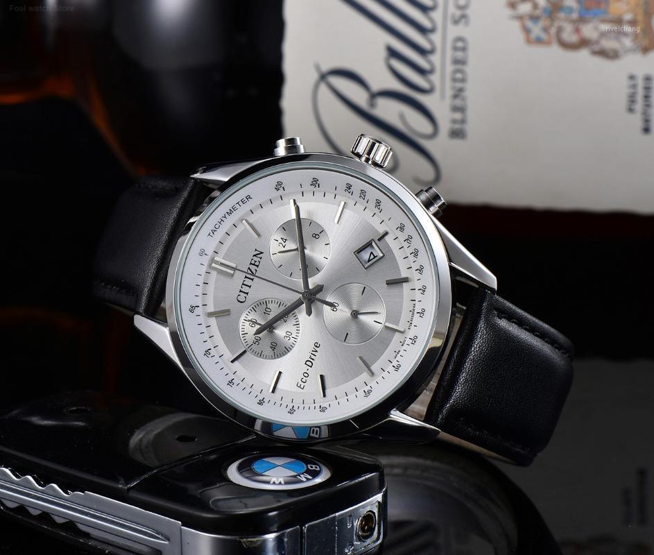 

Wristwatches Fashion Luxury Quartz Men Watches Japan Brand Business Casual Leather Band Watch Men's World Chronograph WristWatch Man, Belt black white