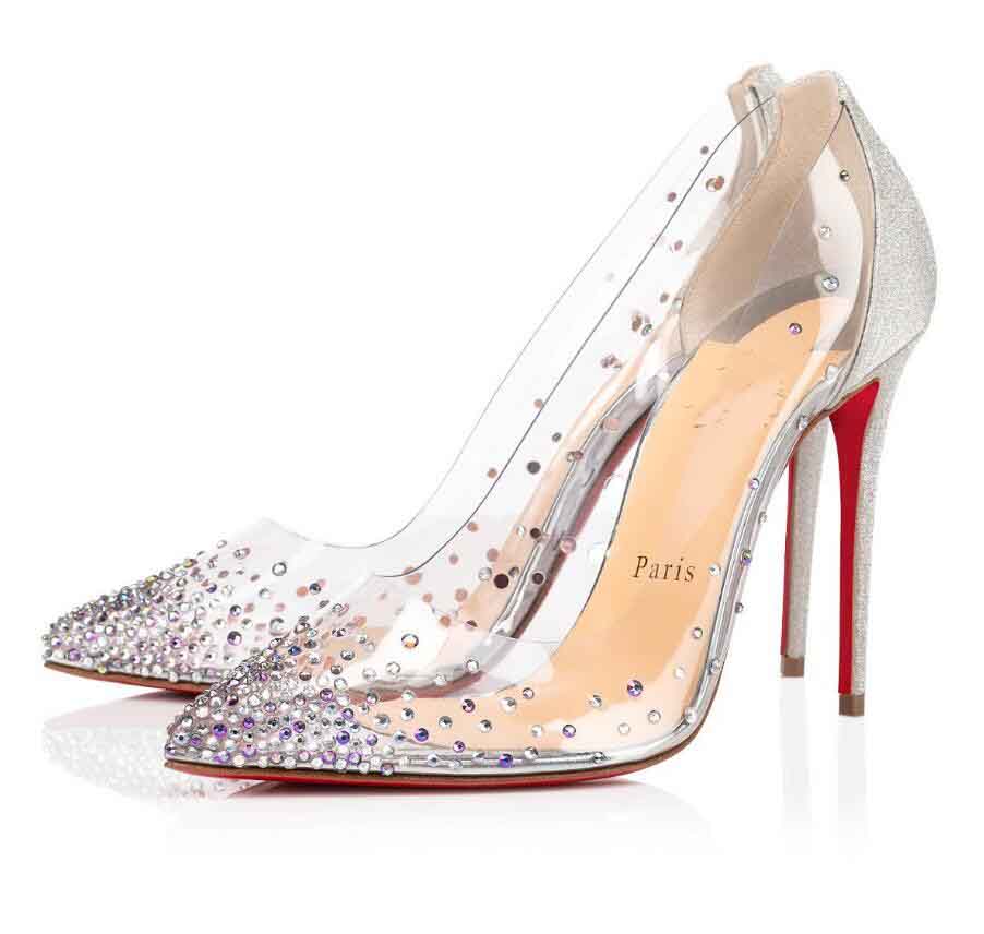 

Luxurious Design Women Sandals Pointed Toe PVC & Leather Red Bottom High Heels Dress Party Wedding EU35-43.Box, Black