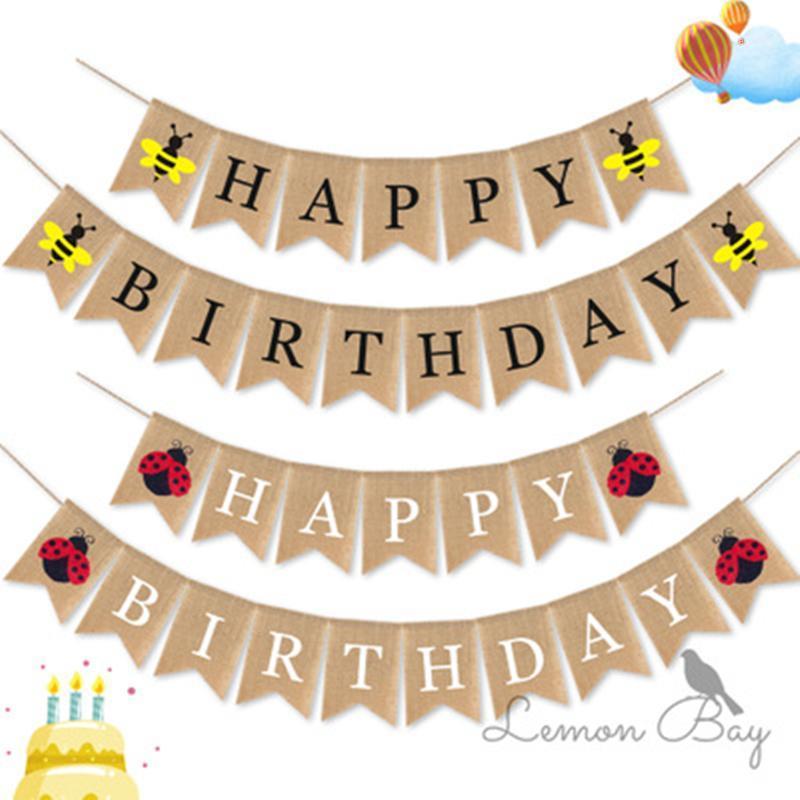 

Party Decoration Birthday Supplies Cloth Pull Flag Burlap Linen Hanging Swallowtail Pennant Banner Stage Background