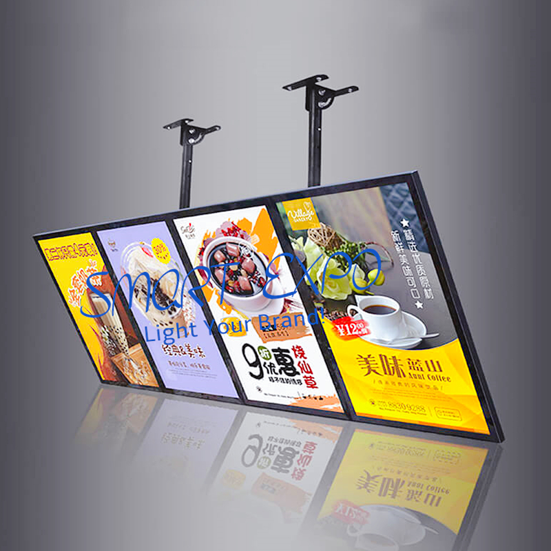 

Fast Food Store Hang Menu Board Advertising Display Image Signage with 4pcs Light Boxes Units Wooden Case Packing (60x160cm)