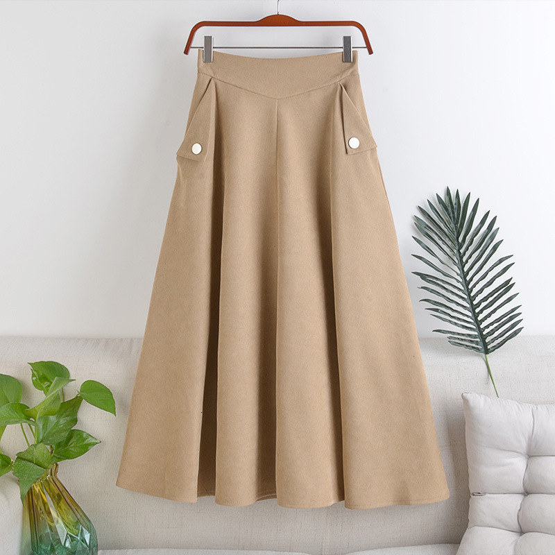 

Skirts Harajuku Autumn Woman Elastic High Waist Slim Women Solid A-Line Pocket Mujer Faldas Femme Jupes Outwear WCGG, Black
