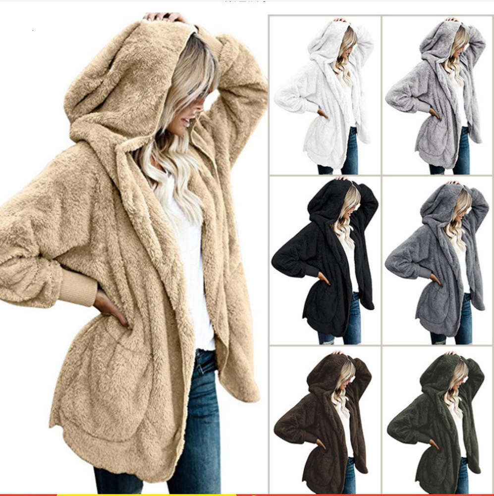

Women Plush Sherpa Hooded Outerwear Pocket hoodie Coat Warm Sweater Outdoor Casual Outwear warm plus size Jacket overcoat LJJA3213, Black;brown