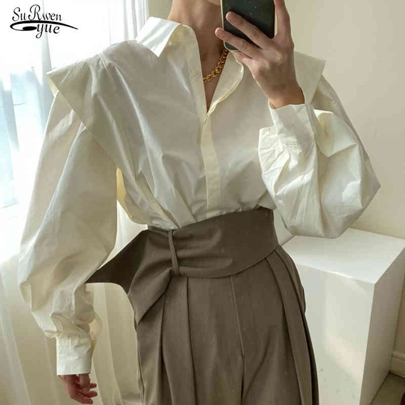 

Plus Size Fashion Loose Long Sleeve Apricot Blouses and Shirts Korean Chic Blouse Women Cotton Shirt Ladies Tops Blusas 12488 210521