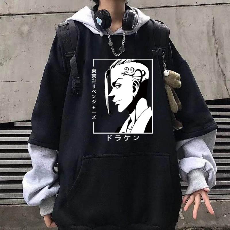 

Men's Hoodies & Sweatshirts Anime Tokyo Revengers Printed Hoodie Harajuku Baji Keisuke Casual Long Sleeve Pullover Clothes Homme, Black