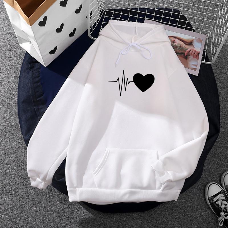 

Women's Hoodies & Sweatshirts Fashionn Trend Unisex Women Winter Cotton Sweatshirt Hoodie Jumper Warm Heart Pattern Couple Clothes Hooded To, Black