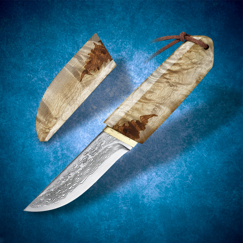 

Damascus VG10 steel straight knife white shadow wooden handle EDC fixed blade hand tool outdoor camping survival tactics fighting men's