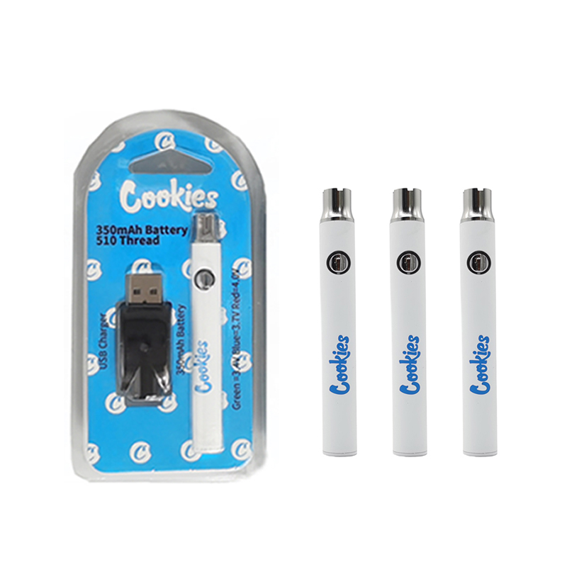 

Cookies Vape Pen Batteries 510 thread Preheating 350mAh Vapes Pens Adjustable Voltage Battery for Cartridges With Charging USB Charge Packaging
