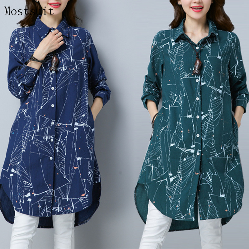 

Plus Size Kimono Blouse Tunic 2021 New 3d Printed Long Blusas Femininas Spring Autumn Long Sleeve Cotton Linen Shirt Tops Mujer, Blue