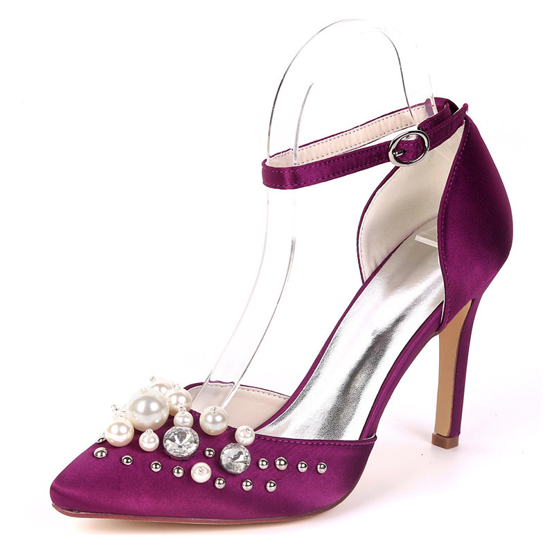 

Sandals High Heels Satin Pearls Wedding Shoes Women Pointed Toe Ankle Buckle Strap Prom Evening Formal Party Ladies Dress Pumps IU, Champagne